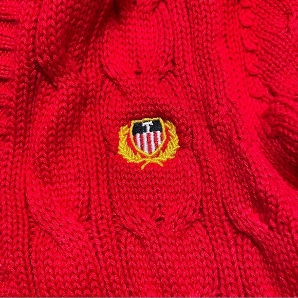 Vintage Twisted Cable Knit Sweater Long Cardigan Red Crest Rampant Lion Buttons - Picture 10 of 11